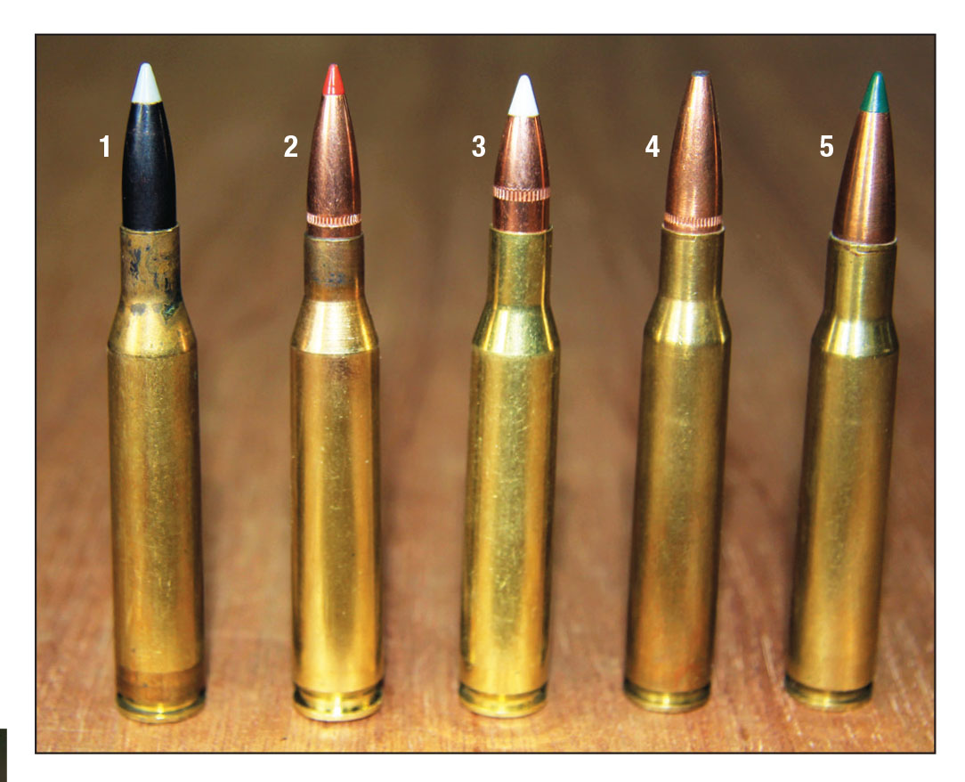 The 6.5-06 is part of a family of cartridges derived from the ancient .30-06 Springfield, including the (1) .25-06 Remington, (2) 6.5-06 A-Square, (3) .270 Winchester, (4) .280 Remington and a (5) .30-06.